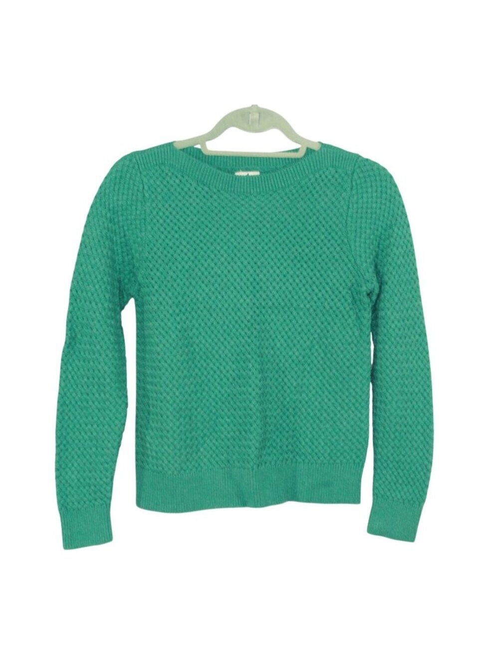 LL Bean Women's Basketweave Boatneck Sweater Green 100% Cotton Size XS Pet